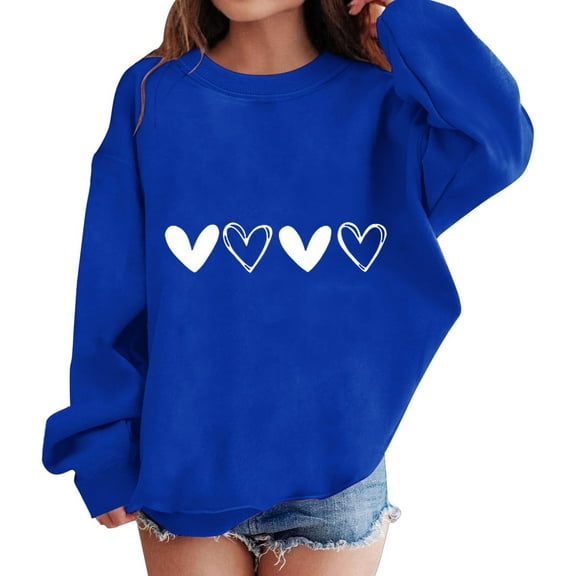 Mercatoo Cute 𝐏reppy Sweatshirts for Teens Girls Heart Graphic Oversized Sweatshirts Fall Winter Long Sleeve Pullover Tops
