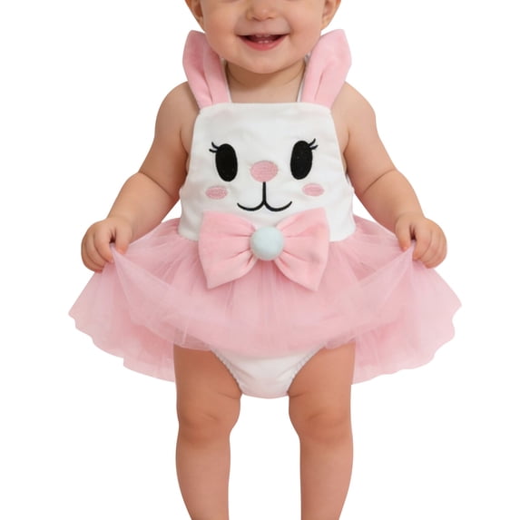 Mercatoo Easter Baby Girl Outfit Newborn Bunny Clothes 𝐑abbit Sleeveless Tulle 𝐑omper Dress My First Easter Outfits 𝐕intage Jumpsuit