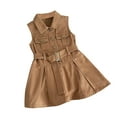 thumbnail image 1 of Mercatoo Fashion Toddler Girl Denim Shirt Dress with Belt Kids Summer Sleeveless Lapel Dress Retro 𝐁utton Denim Dresses, 1 of 9