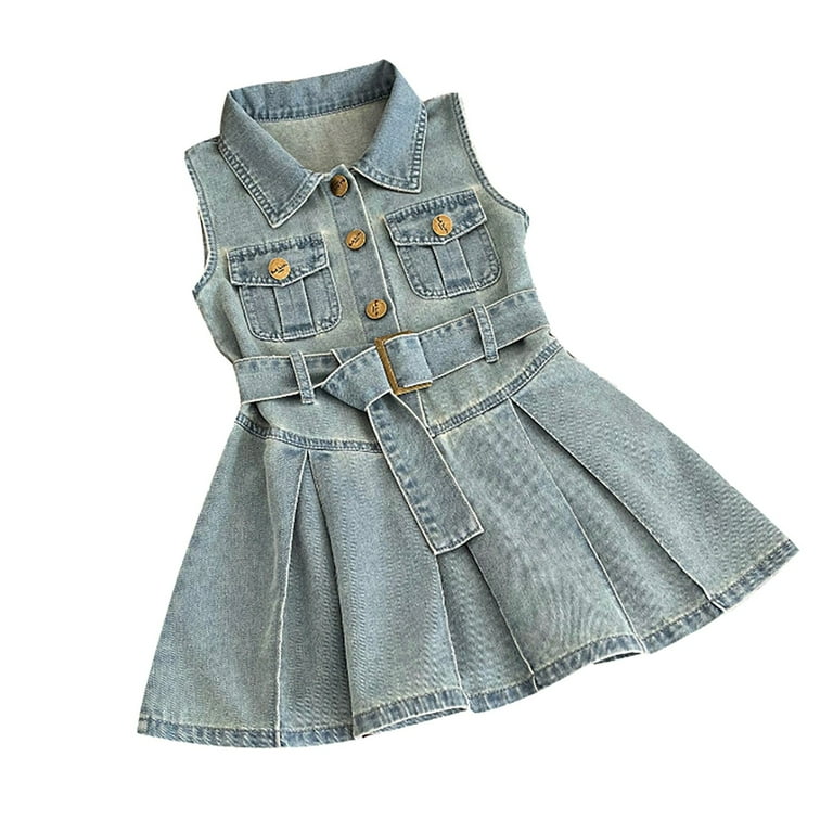 Mercatoo Fashion Toddler Girl Denim Shirt Dress with Belt Kids