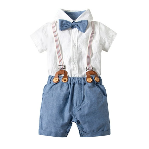 Mercatoo Fashion Little Child Bodysuits for Baby Boys Gentleman Suit Bow Tie Shirt Suspenders Shorts Outfit Set
