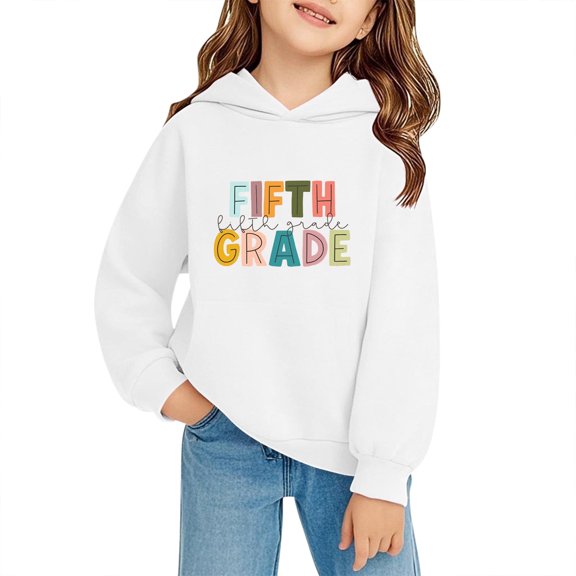 Mercatoo Fifth Grade Kids Ho𝐨die Pullover Tops Loose Oversized 𝐏reppy School Sweatshirts Kids First Day of School Clothes