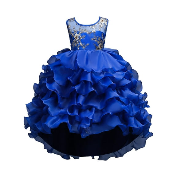 Mercatoo Flower Girls Maxi Dress Prom Gowns Fancy 𝐂ostume Wedding Birthday 𝐏𝐚rty Long Tail Prom Gowns Ruffles Flower Dresses