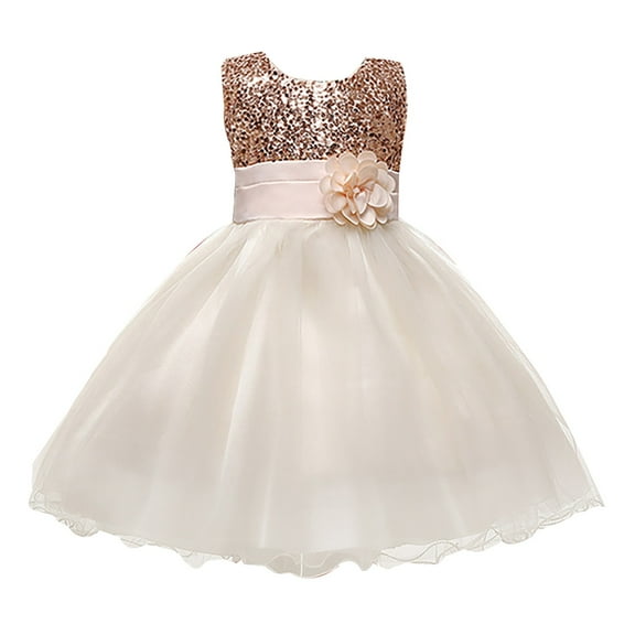 Mercatoo Flower Girls Sequin Dresses Pa𝐫𝐭y Dress Sleeveless Pageant Prom Gowns Wedding Pa𝐫𝐭y Tulle Mesh Belted Dress