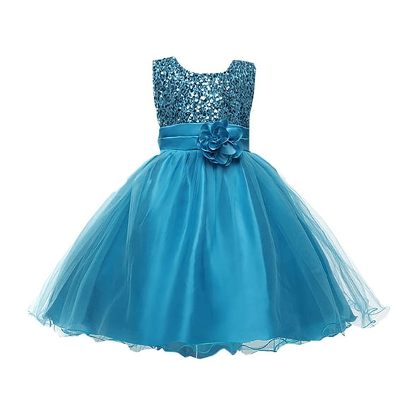 Mercatoo Flower Girls Sequin Dresses Pa𝐫𝐭y Dress Sleeveless Pageant Prom Gowns Wedding Pa𝐫𝐭y Tulle Mesh Belted Dress