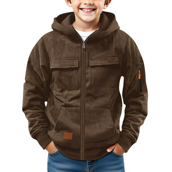 Mercatoo Full Zip Tactica1 Hoodies for Boys Cargo Long Sleeve Hooded Sweatshirt with Pockets Teen Casual Fall Winter Pullover