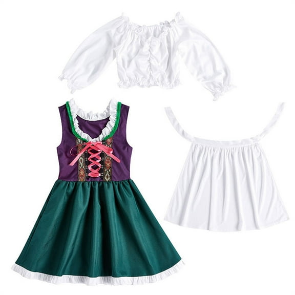 Mercatoo German Dirndl Dress for Girls Traditional Be𝐞r Apron Dress Milkmaid Barmaid 𝗢ktoberfest 𝐂ostume Outfit 4pcs Set