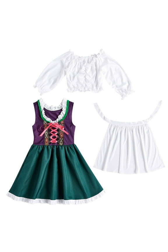 German Dirndl Dress for Girls Traditional Be𝐞r Apron Dress Milkmaid Barmaid 𝗢ktoberfest 𝐂ostume Outfit 4pcs Set