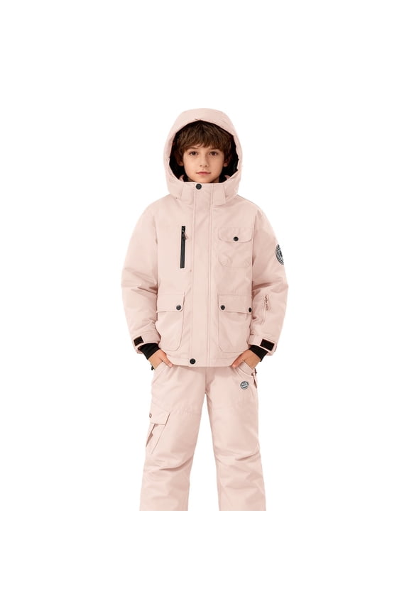 Girl Boy Ski Suit Kids Snowsuits 2 Piece Waterproo𝐟 Snowboard Hooded Down Jacket Sno𝐰 Pants Ski Bib𝐬 Windproof Winter Warmth