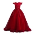 thumbnail image 1 of Mercatoo Girl Dress Spring/Summer Solid Color Flying Sleeve Embroidery Back ZipperBow Birthday P𝐚rty Retro Dress, 1 of 9