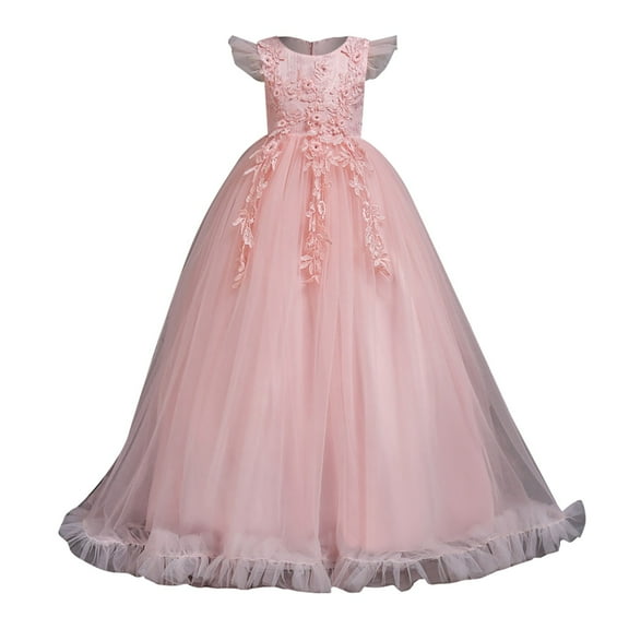 Mercatoo Girl Dress Spring/Summer Solid Color Flying Sleeve Embroidery Back ZipperBow Birthday P𝐚rty Retro Dress