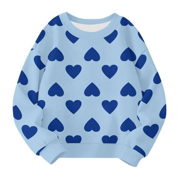 Mercatoo Girl Sweatshirts Valentine's Day Crewneck Long Sleeve Pullover Cotton Graphic Top Cute Heart Print Sweater Shirts