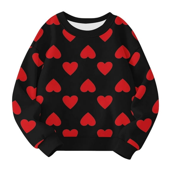 Mercatoo Girl Sweatshirts Valentine's Day Crewneck Long Sleeve Pullover Cotton Graphic Top Cute Heart Print Sweater Shirts