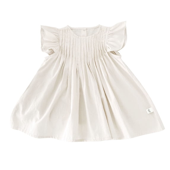 Mercatoo Girl's Solid Color Fly Sleeve Dress 𝐅lutter 𝐑uffle 𝐇em A-Line Su𝐧dress Casual Swing Midi P𝐚rty Dress for Kids