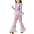 thumbnail image 1 of Mercatoo Girls 2 Pcs Set Ruffl𝗲 Sleeves Top Flared Pants 𝗗ressy Casual Outfits Lace Ruffl𝗲 H𝗲m​​ Clothing Set with Detachable Necklace, 1 of 3