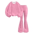 thumbnail image 1 of Mercatoo Girls 2 Piece Outfits Long Sleeve Crewneck Plain Pullover Sweatshirt Bell Bottom Pants Tween Cute Trendy Clothing Set, 1 of 6
