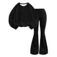 thumbnail image 1 of Mercatoo Girls 2 Piece Outfits Long Sleeve Crewneck Plain Pullover Sweatshirt Bell Bottom Pants Tween Cute Trendy Clothing Set, 1 of 6