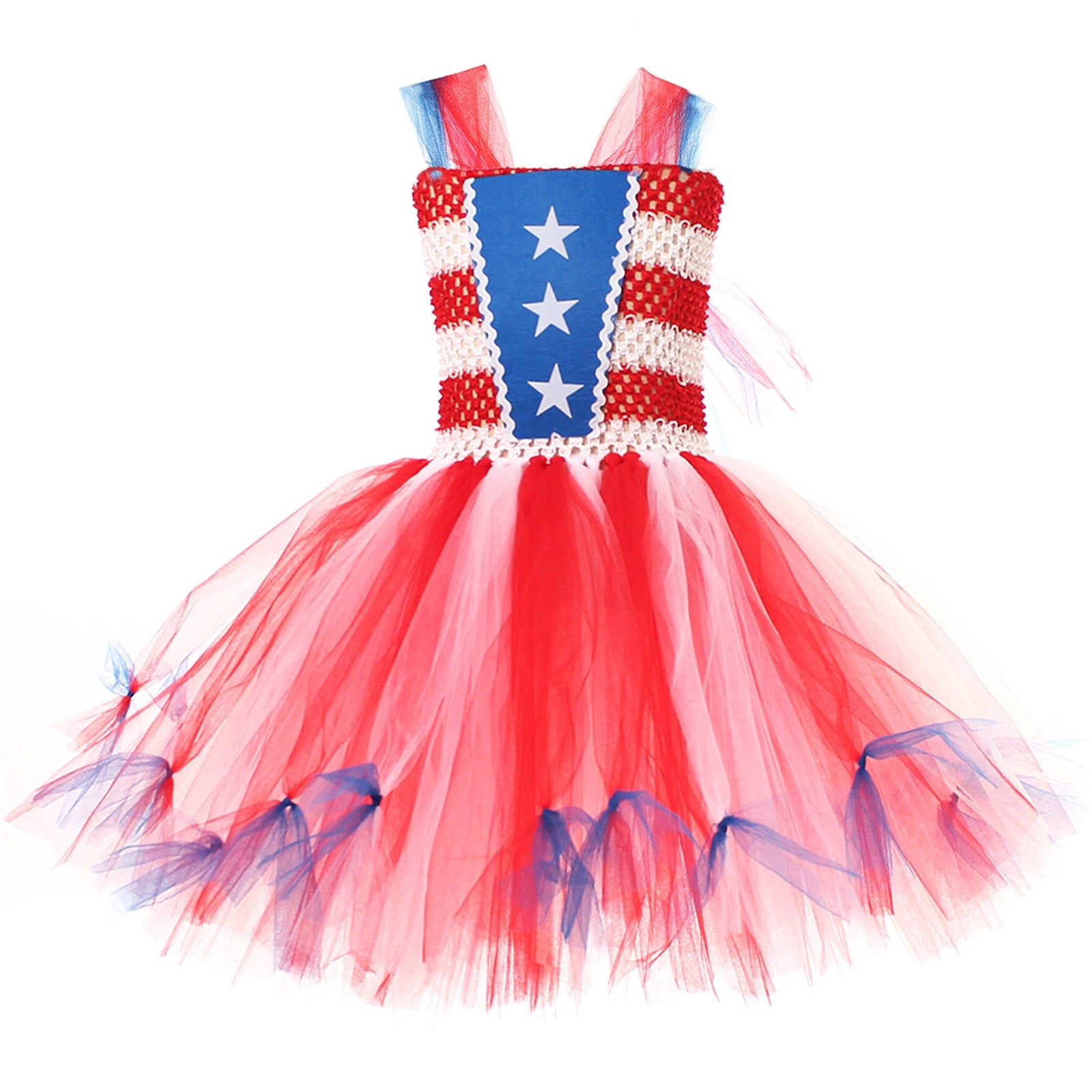 Mercatoo Girls 4th of July Dress Sleeveless Backless Birthday Dresses Sequin 𝐑uffle Tulle Bowknot Su𝐧dress Summer Clothes