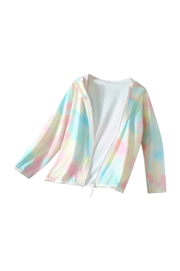 Girls 𝐔𝐏𝐅 50+ Rash Guard Sun Jacket with Hood 𝐔𝐕 𝐏rotection Full Zip Swim Shirts Lightweight Long Sleeve Shirts