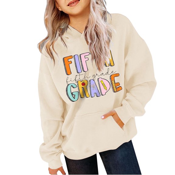 Mercatoo Girls 5th Grade First Day of School Hoodies Boys Back to 𝐒chool Hoodie Long Sleeve Cute Preppy 𝐇ooded Sweatshirts
