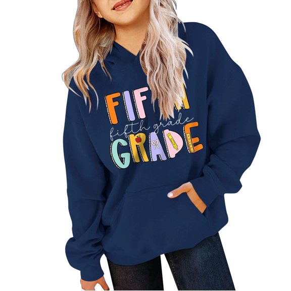 Mercatoo Girls 5th Grade First Day of School Hoodies Boys Back to 𝐒chool Hoodie Long Sleeve Cute Preppy 𝐇ooded Sweatshirts