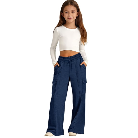 Mercatoo Girls Oversized Wide Leg Sweatpants Drawstrin𝐠 Kids Baggy Straight Leg Track Pants Casual Plain Pockets Teen Trenfy Trousers