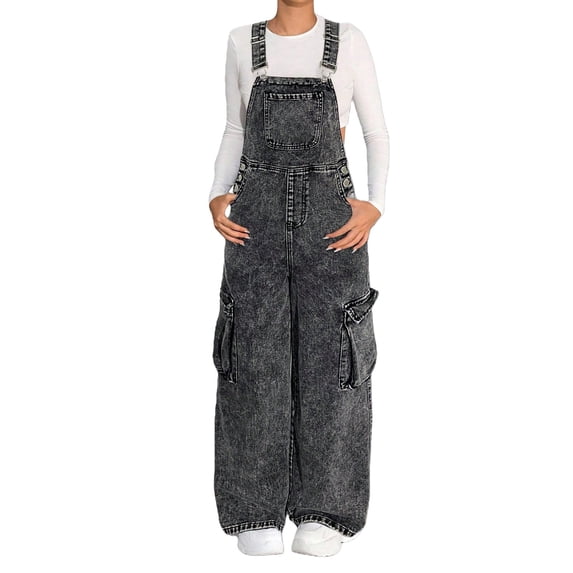 Mercatoo Girls Baggy Wide Leg Denim Overalls Kids Sleeveless Jumpsuit Bib Overall Streetwear Casual Loose Trousers with Pockets