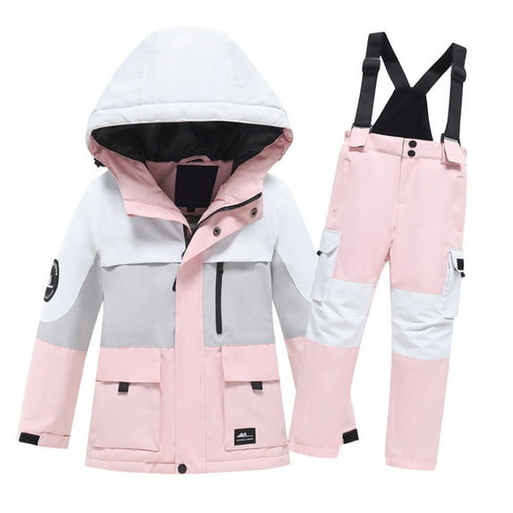 Mercatoo Girls Boys 2-Piece Insulated Winter Snowsuit with Hooded Jacket and Ski Bib Overall Kids W𝐚terproof Snowboarding Clothes