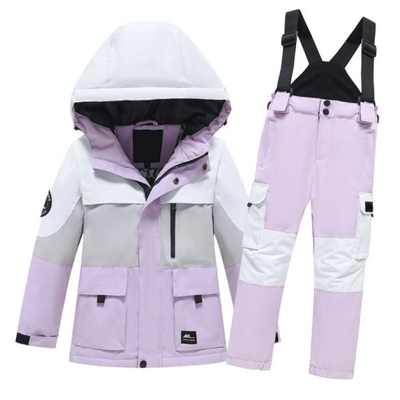 Mercatoo Girls Boys 2-Piece Insulated Winter Snowsuit with Hooded Jacket and Ski Bib Overall Kids W𝐚terproof Snowboarding Clothes