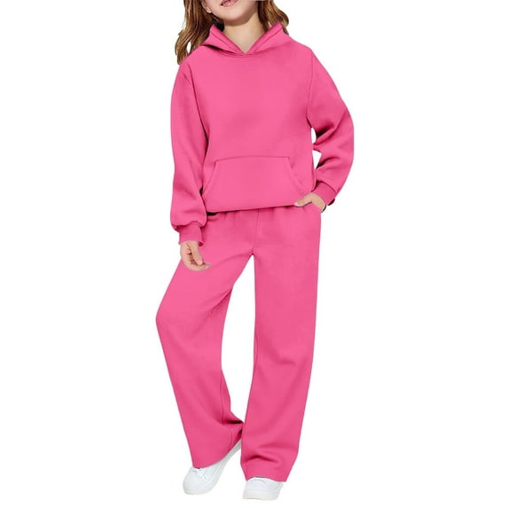 Mercatoo Girls Boys 2 Piece Tracksuiš Wide Leg Sweatpants & Hooded Sweatshirt Elastic Waist Baggy Straight Leg Pants Athletic Outfits