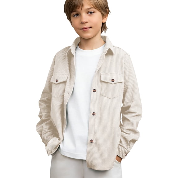 Mercatoo Girls Boys Corduroy Button Down Shirt Kids Casual Long Sleeve Dress Shirts Jacket with Pockets Youth Lapel Shacket Tops