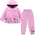 thumbnail image 1 of Mercatoo Girls Boys Hood Windbreaker Jacket + Rain Pants Set Kids Hoodies Raincoat Trench Coat Suit Troop Jogging Suit, 1 of 4