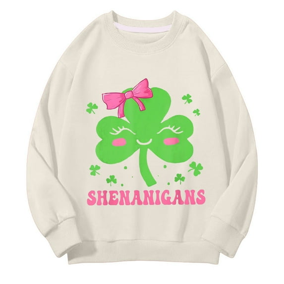 Mercatoo Girls And Boys Round Neck Sweatshirts Spring And Autumn St. Day Middle And Large Children's Sweatshirts Retro Personality 2D Printing Children's Casual Sweatshirt