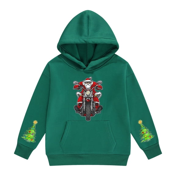 Mercatoo Girls Boys Santa Graphic Hoodie Long Sleeve Pullover Winter Warm Christmas Holiday Sweatshirt Tops Sweater with Pocket
