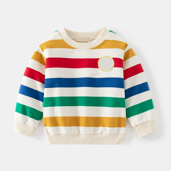 Mercatoo Girls Boys Striped 𝐂olor block Sweatshirts Crewneck Long Sleeve Sweater Toddler Winter Casual Pullover Cotton Tops