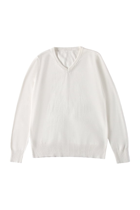 Girls Boys 𝐔niform Basic Sweater Youth Kids Long Sleeve V-Neck Classic Soild Knit Pullover Teen Casual Loose Fit Shirt