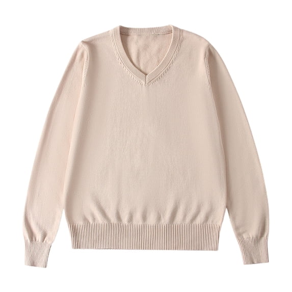 Mercatoo Girls Boys 𝐔niform Basic Sweater Youth Kids Long Sleeve V-Neck Classic Soild Knit Pullover Teen Casual Loose Fit Shirt