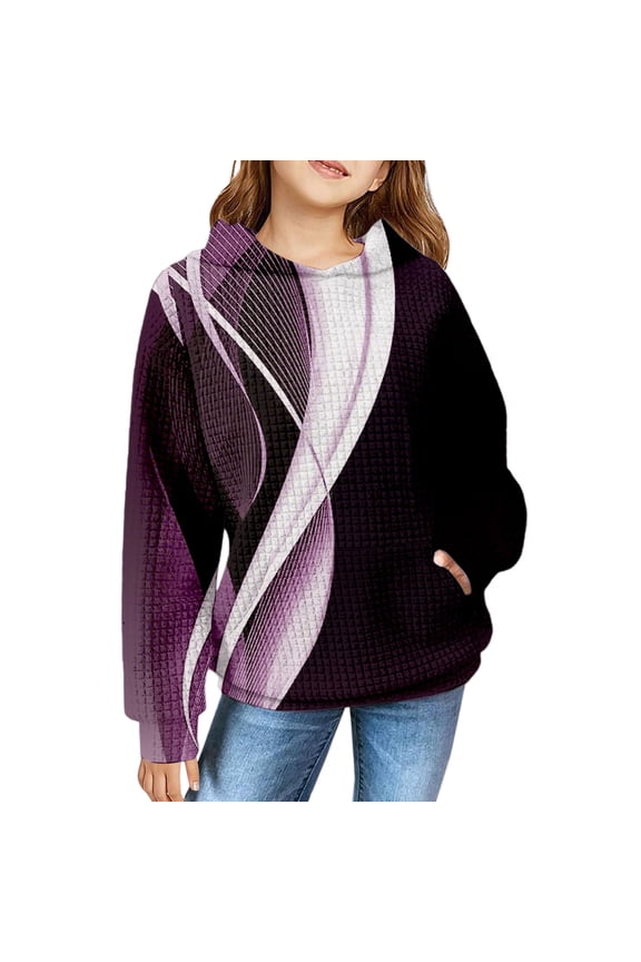 Girls Casual 𝗛oodie Comfy Loose Long Sleeve Sweatshirt Stripe Print Hooded Teen Girls Fashion Pullover