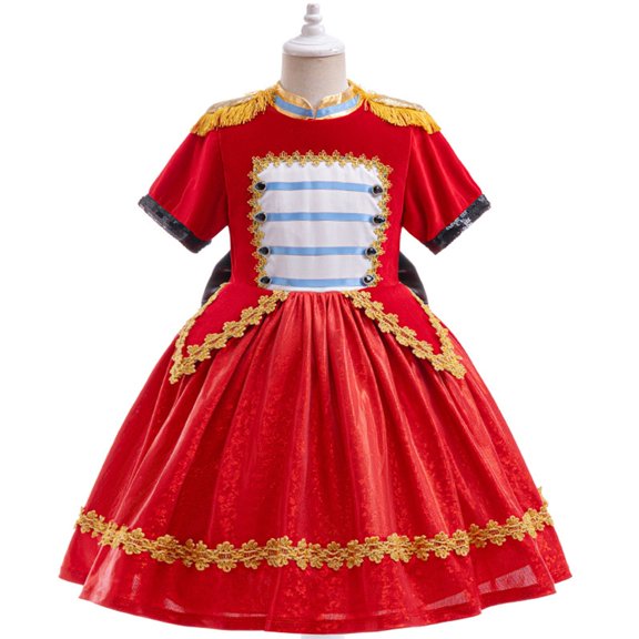 Mercatoo Girls Christmas Performance Dresses Vintage Short Sleeve Princess Dress School Opera Performance Activity Dress