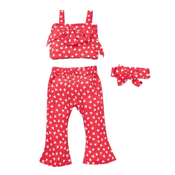 Mercatoo Girls Clothes Bow Girls Kids Baby Vest Suspender Outfits Toddler Red Print Love Set Pants Girls Checke Crop Top Kids