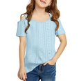 thumbnail image 1 of Mercatoo Girls Cold Shoulder T-Shirt Hollow Out Eyelet Tunic Blouse Tween Girls Trendy Going Out Blouses Cute T-Shirt Summer Tops, 1 of 8