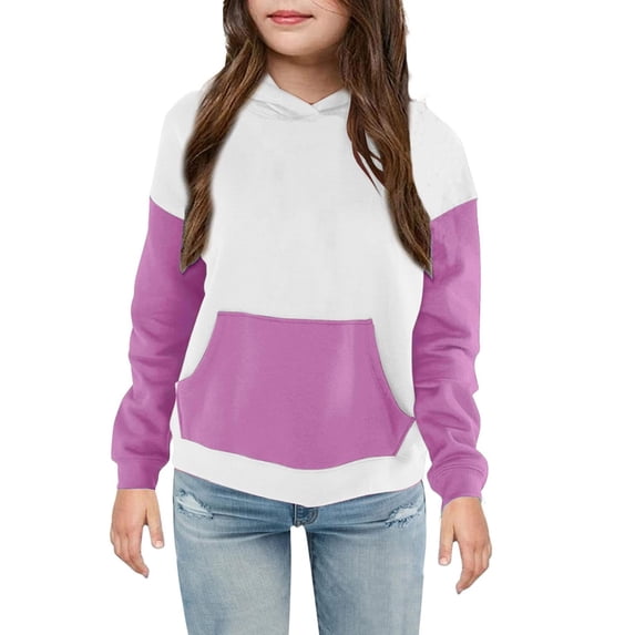 Mercatoo Girls Color 𝐁lock Hoodies Long Sleeve Cute 𝐏reppy Lightweight Pullover Sweatshirt with Pocket Cotton Loose Solid Tops