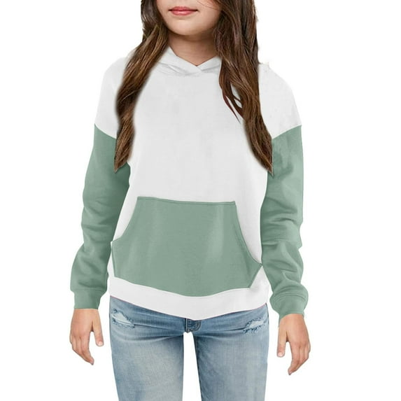 Mercatoo Girls Color 𝐁lock Hoodies Long Sleeve Cute 𝐏reppy Lightweight Pullover Sweatshirt with Pocket Cotton Loose Solid Tops