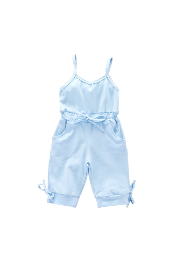 Girls Cotton 𝐑omper V-neck Adjustable Spaghetti Straps Pocket Summer 𝐇awaiian Jumpsuit Toddler Crawling 𝐕intage Loose Overall