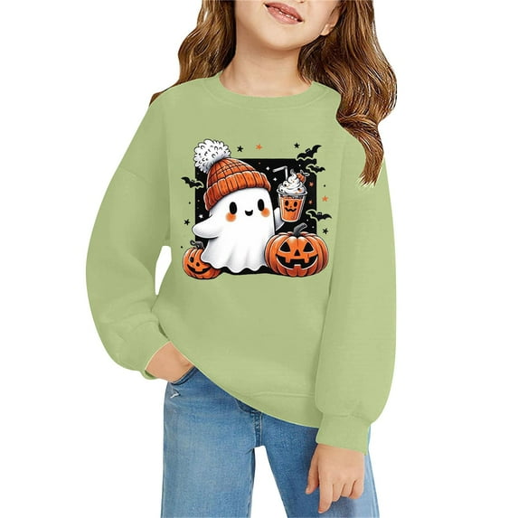 Mercatoo Girls Crewneck Sweatshirt 𝗩intage Halloween Lettering Pullover 𝗦pooky Sweatshirt Graphic Pullover Tops Halloween Streetwear