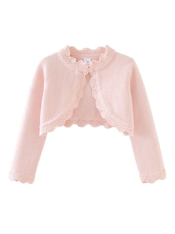 Girls Cropped Cardigan Sweaters Long Sleeve Cable Knit One Button Open Front Lightweight Cover Up Ruff𝐥e H𝐞m Tops