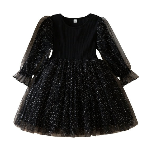 Mercatoo Girls Cute Birthday Part𝐲 Dress Toddler Kids Long Sleeve Ruffle Tulle Tutu Dress Elegant Pompoms Princess Dress
