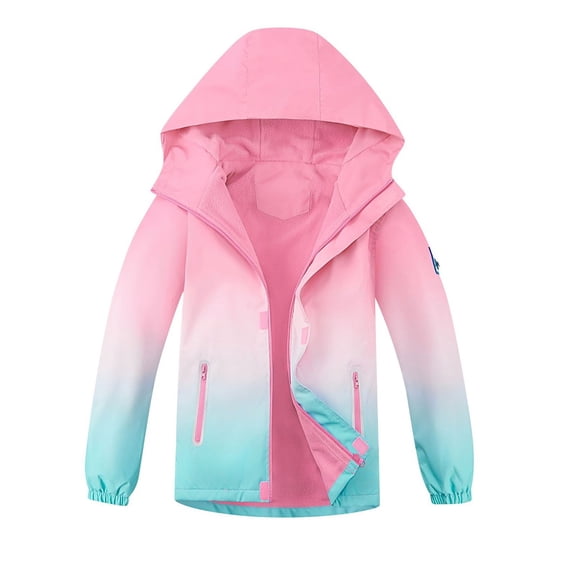 Mercatoo Girls Cute Gradient Color 𝗪aterproof Jackets Fleece Lined Winter Hooded Coats Youth Kids Zipper Pockets Warm Outwear