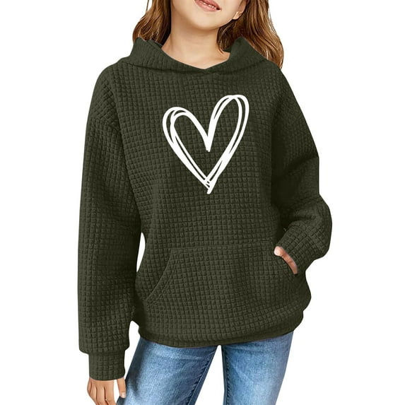 Mercatoo Girls Cute Heart Printed Hoodies School Casual Oversized Long Sleeve Kids Comfy Soft Pullover Tops Fall Winter Warm Clothes