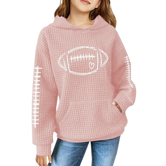Mercatoo Girls Cute Hoodies Oversized Rugby Graphic Sweatshirts Kids Long Sleeve Pullover Lightweight Personality Tops